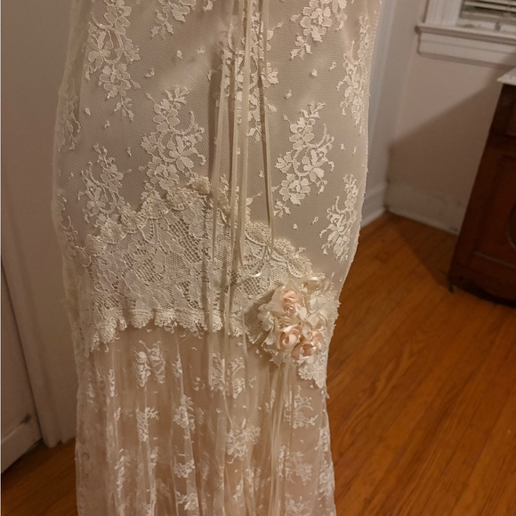 Vintage Romantic Lace Dress Satin Underlay Floral Appliqué 80s - Picture 4 of 12